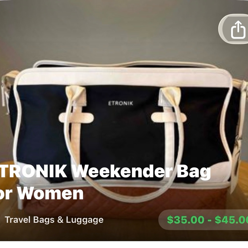 Etronik Black and White Weekender Bag for Women